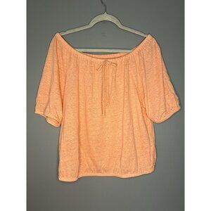 Loft 100% Linen Pale Orange Blouse Womens‎ L Lightweight Milkmaid Coquette Top